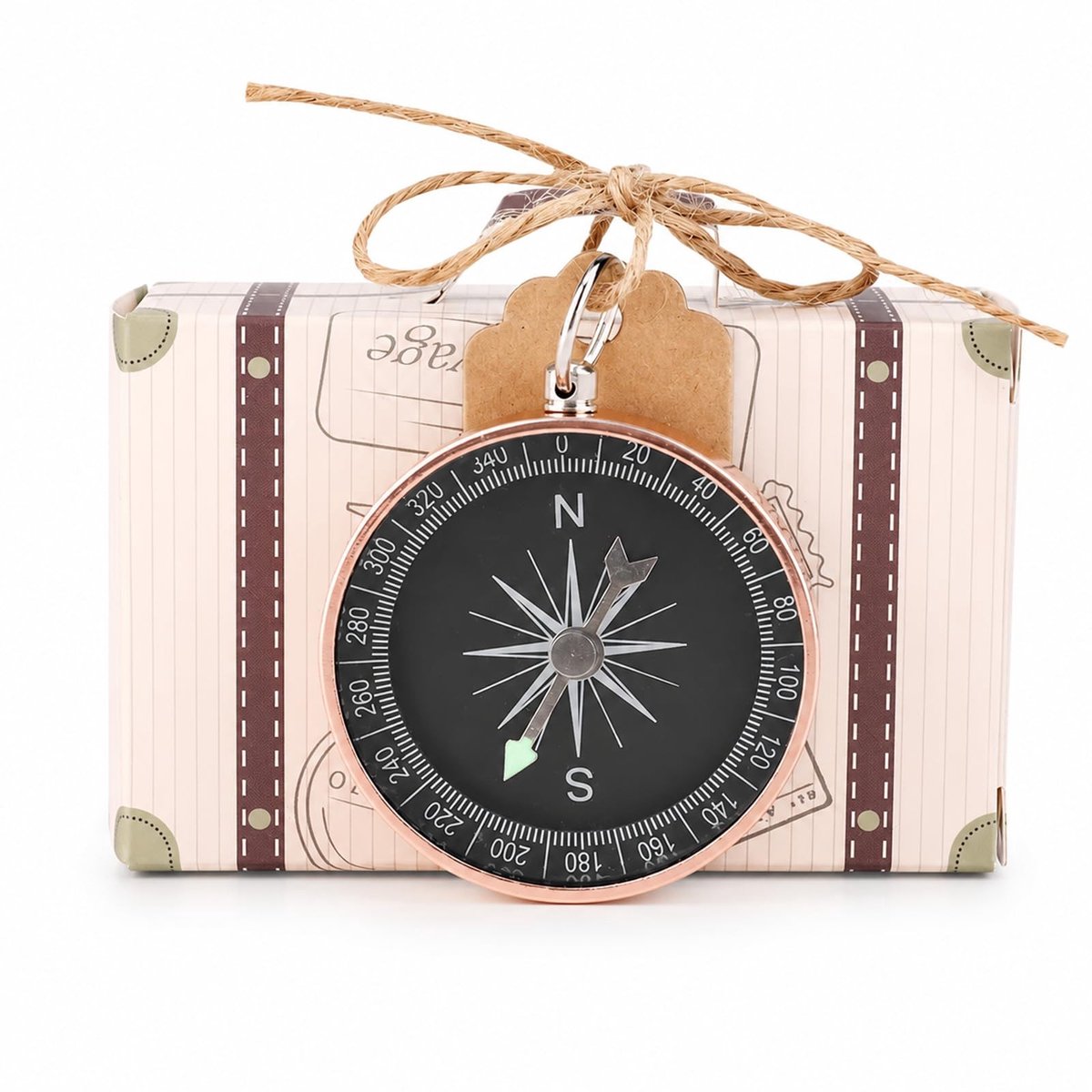 Omgoods - Bruiloft Favorieten met Kompas Kraft Labels - 20 Stuks Mini Cadeau Dozen voor Gasten