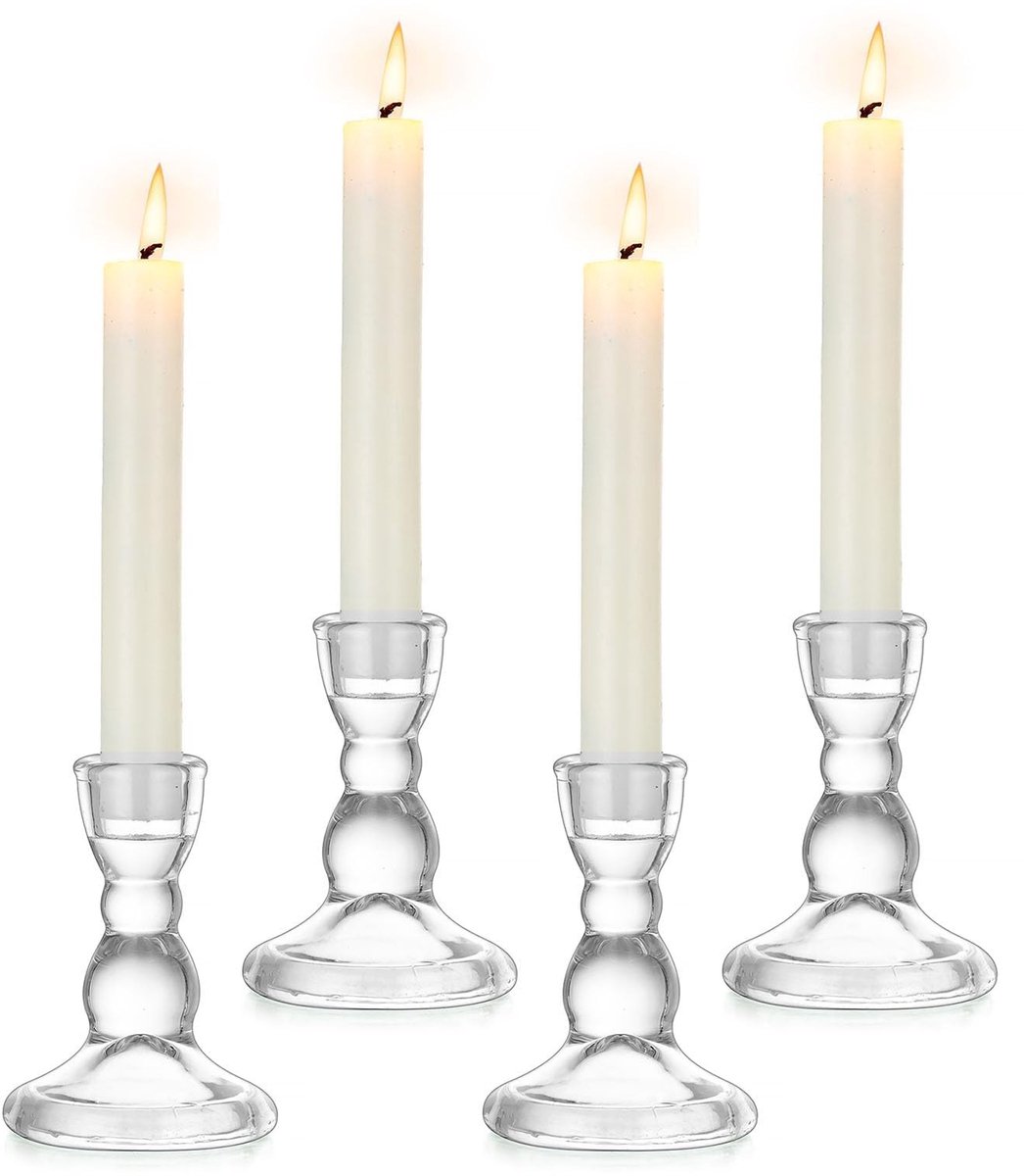Omgoods - Set van 4 Decoratieve Glazen Kandelaars voor Tafelversiering