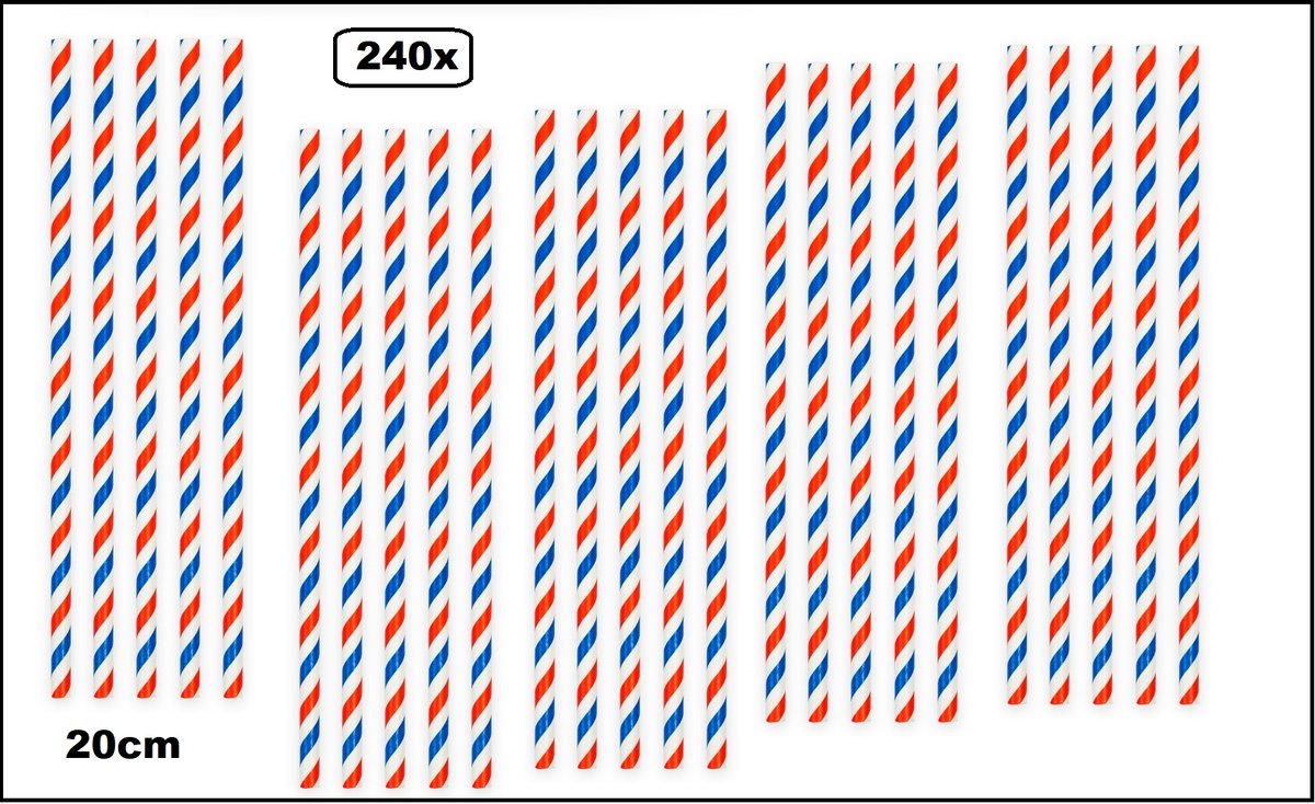 240x Papieren rietjes rood/wit/blauw - 100% biologisch afbreekbaar - Thema party feest festival uitdeel rietje Holland drinken
