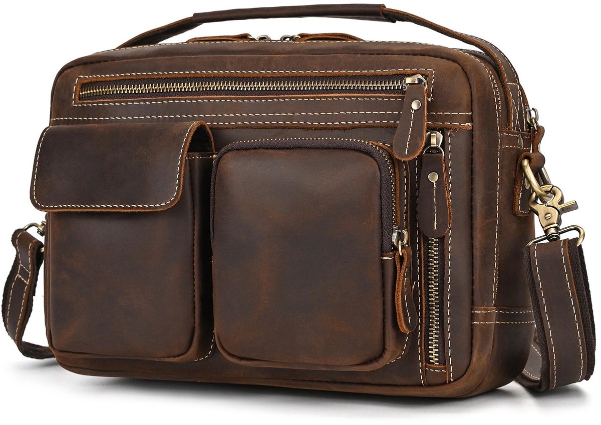 Omgoods - Vintage Lederen Schoudertas voor Mannen