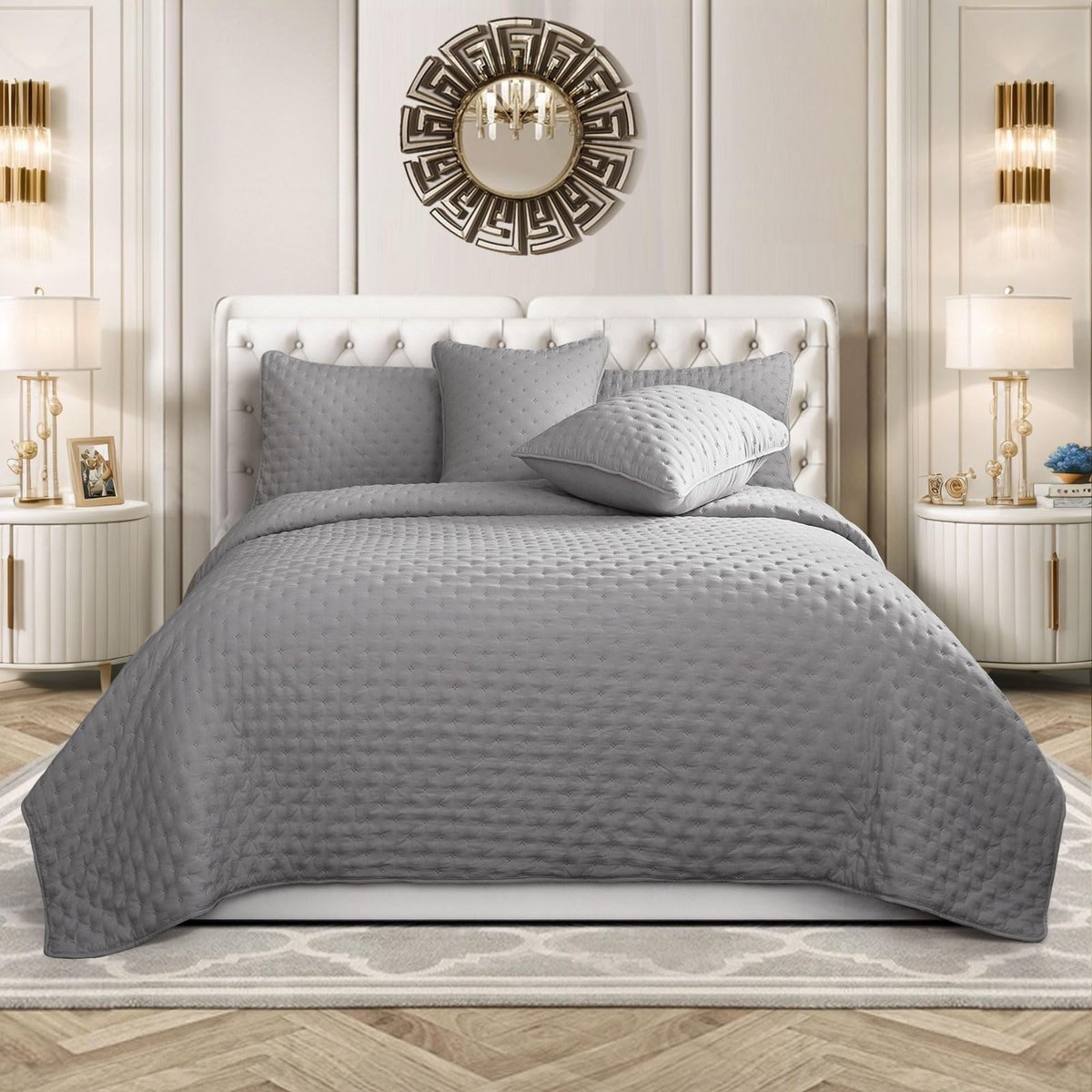 Omgoods- Sprei Luxe Gewatteerd - 3-delige Set - Microvezel - Omkeerbaar - Klassiek Design - Duurzaam Reliëfpatroon - Beddeken