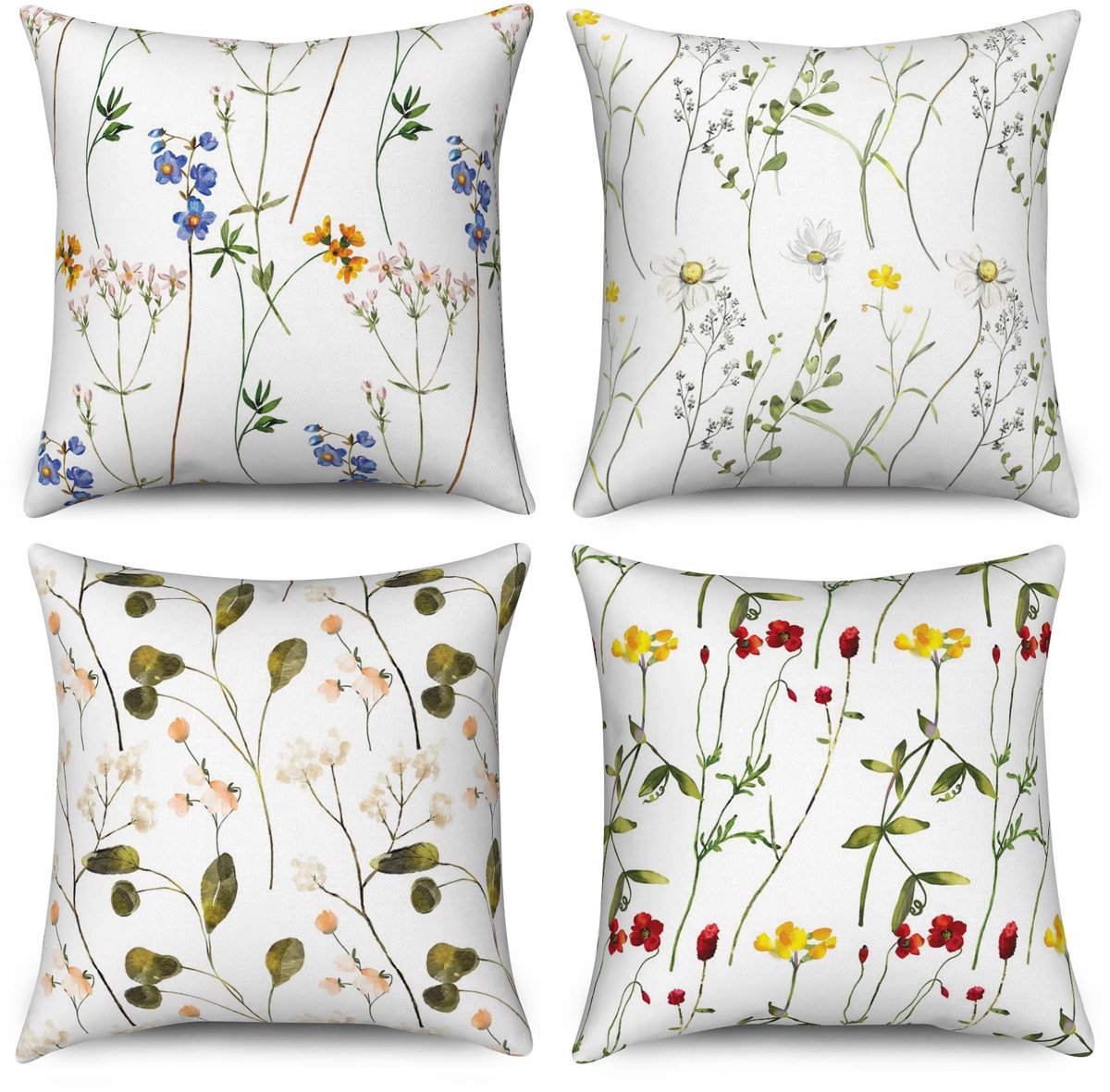 Omgoods - Set van 4 Kussenhoezen 40x40cm Bloem Motief