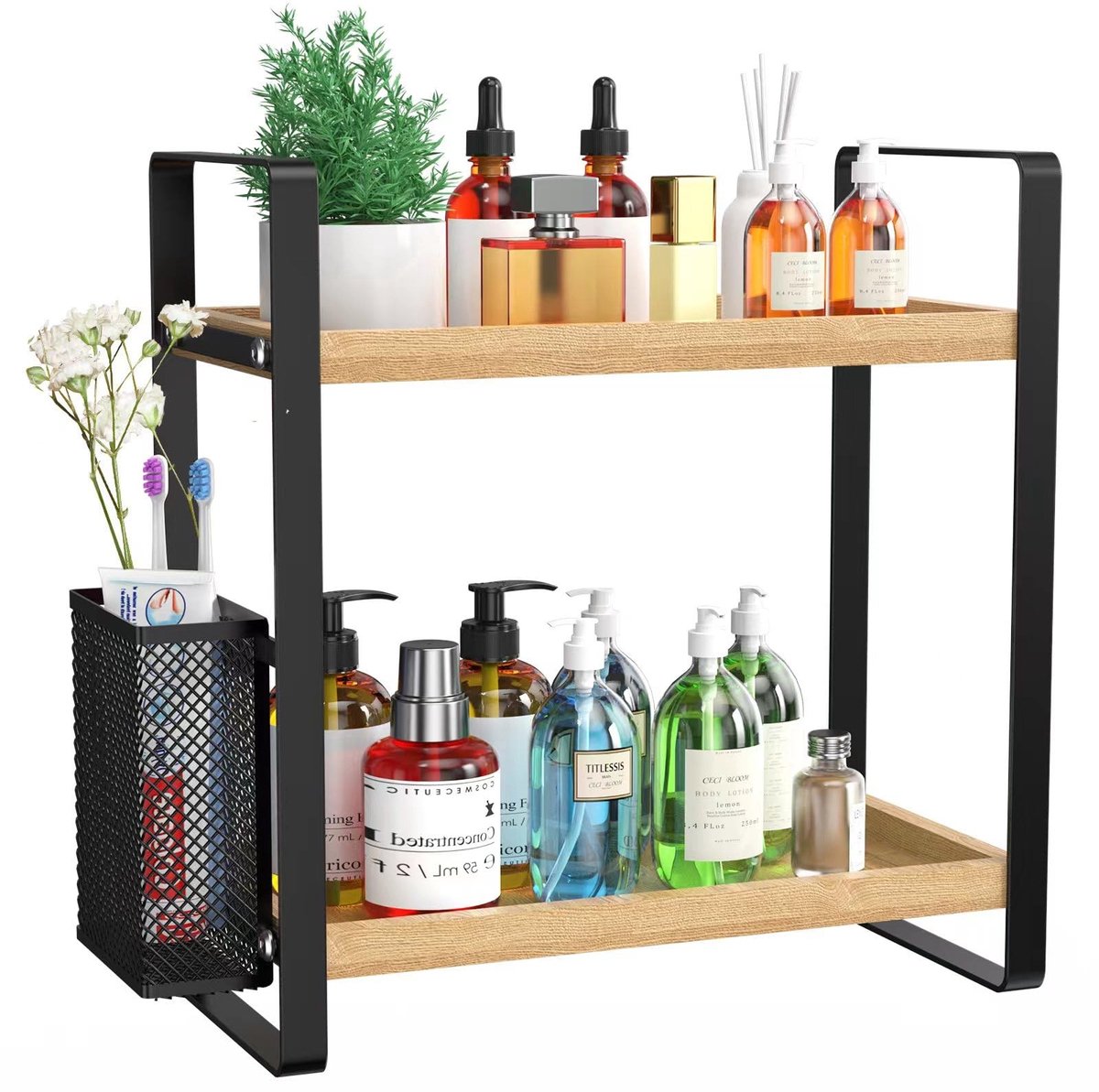 Omgoods - Houten 2-Laags Organiser voor Badkamer en Keuken - Multifunctionele Opbergrek