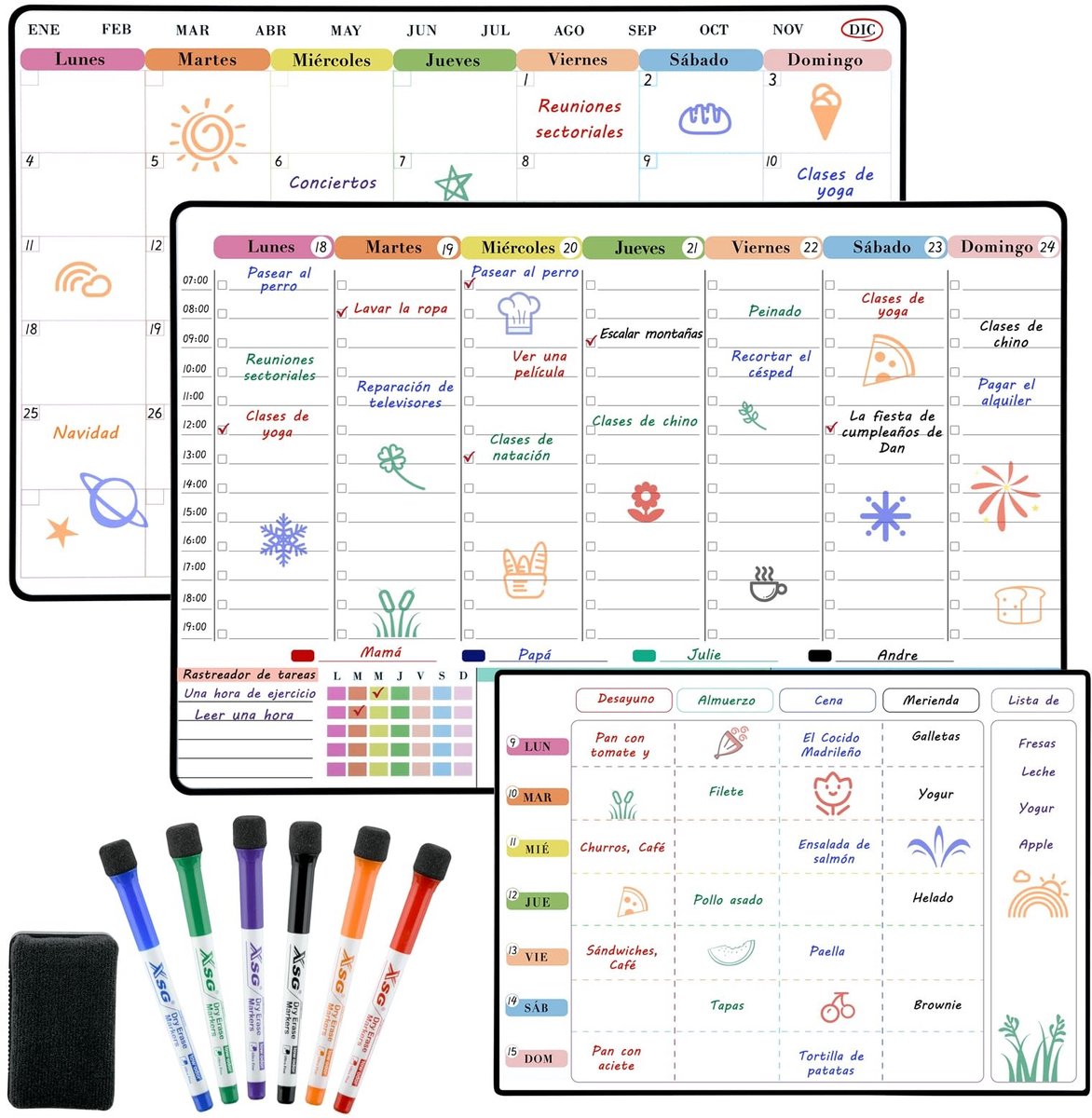 Omgoods - Magnetisch Whiteboard Planner - 3 Stuks, Spaans