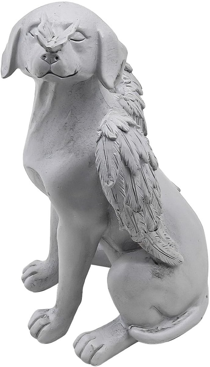 Omgoods- Hond Standbeeld Engelenhond - Gedenkteken Huisdieren - Tuin Ornament - Rouw Geschenken - Hars - 12x11x21cm