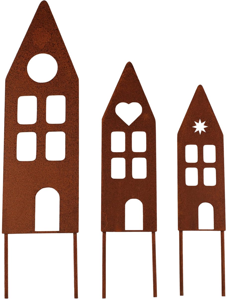 Omgoods - Set van 3 Roestige Huizen voor Tuin en Decoratie