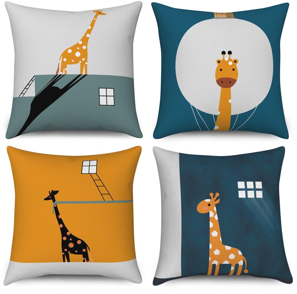 Omgoods - Set van 4 Kussenhoezen met Kinderdieren 40 x 40 cm