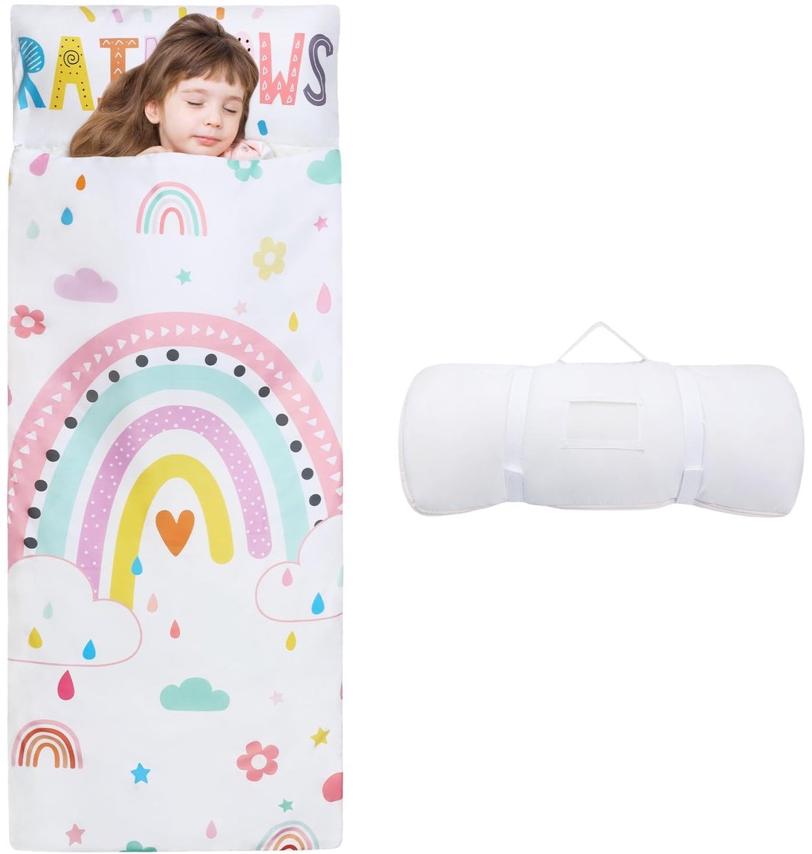 Omgoods - Kinder Slaapzak met Uitneembaar Kussen - Peuter Slaapmat voor Camping School Kleuterschool