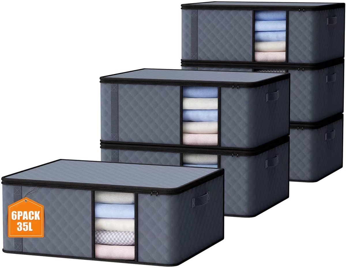 Omgoods - Set van 6 Opbergzakken van 35L met Deksel voor Kleding en Dekens