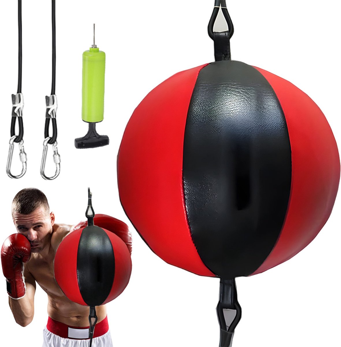 Boksbal - Dubbelzijdige Speedbal - Mini Bokszak - Reactietraining & Stressvermindering - PU - 20 cm - Rekkoord - Ophangbaar - Kinderen en Volwassenen - Reactiebal - Voor Training en Stress - thuis