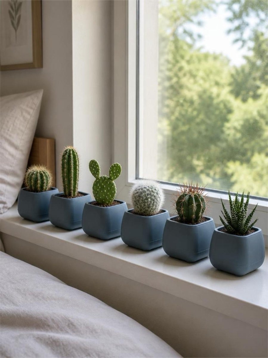 Serinova Bloempotset 6 Stuks - Vierkante Bloempotjes - Antraciet Donkergrijs - Kunststof - Met Wateropvang - UV-bestendig - Winterhard