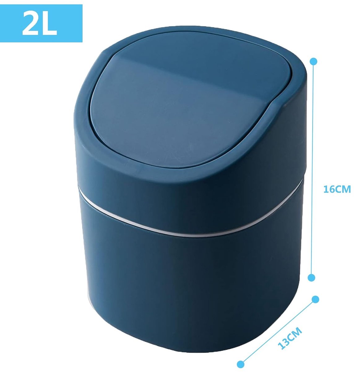 SnelShoppen - Maylife Afvalemmer met Deksel - 2 Liter - Compacte Afvalbak - 13 x 13 x 16 cm - Ideaal voor Keuken, Badkamer, Camping - Stijlvol en Prak