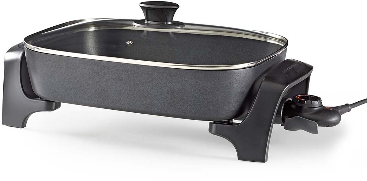 Gastronoma Elektrische Hapjespan - 2200W – XXL bakplaat 38 cm - Glazen deksel – Anti‑aanbaklaag – Aluminium
