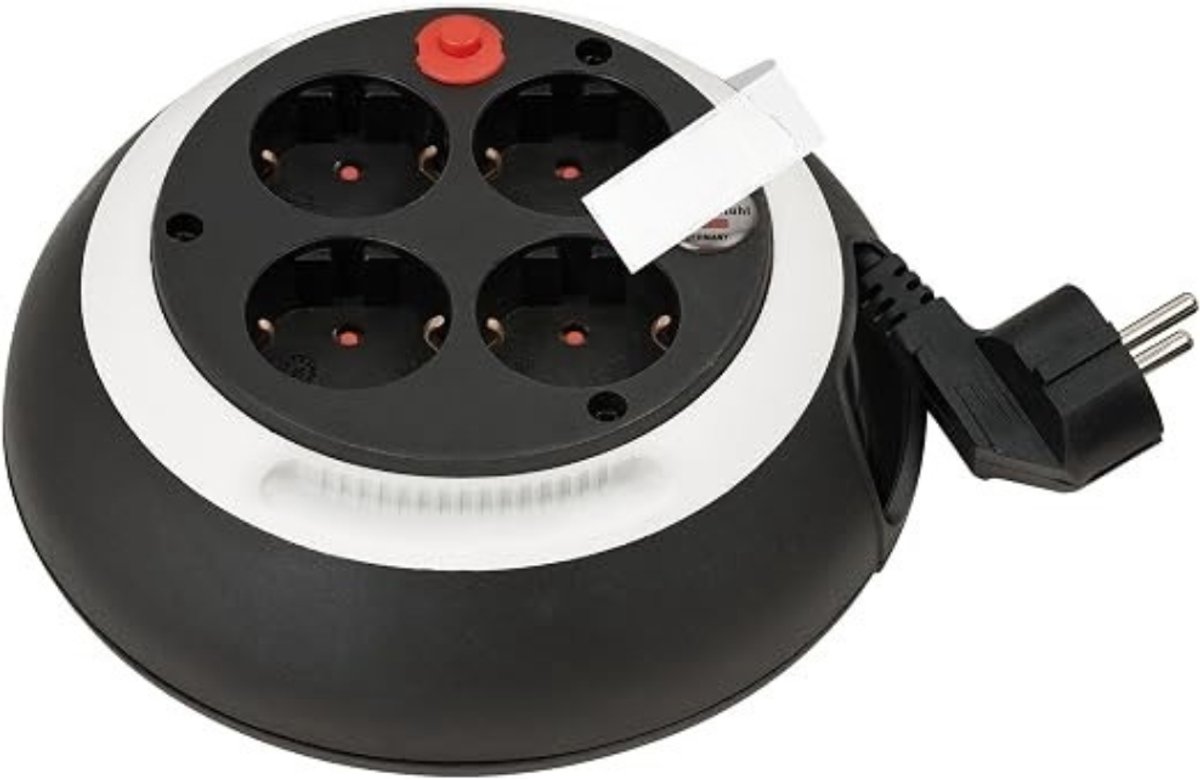 Verte Haspel Verlengsnoer - Mini-Kabelhaspel met 4 Stopcontacten – Kabelbox voor Binnenshuis – Compacte Verlengkabelhaspel – Zwart/Wit – 3 M