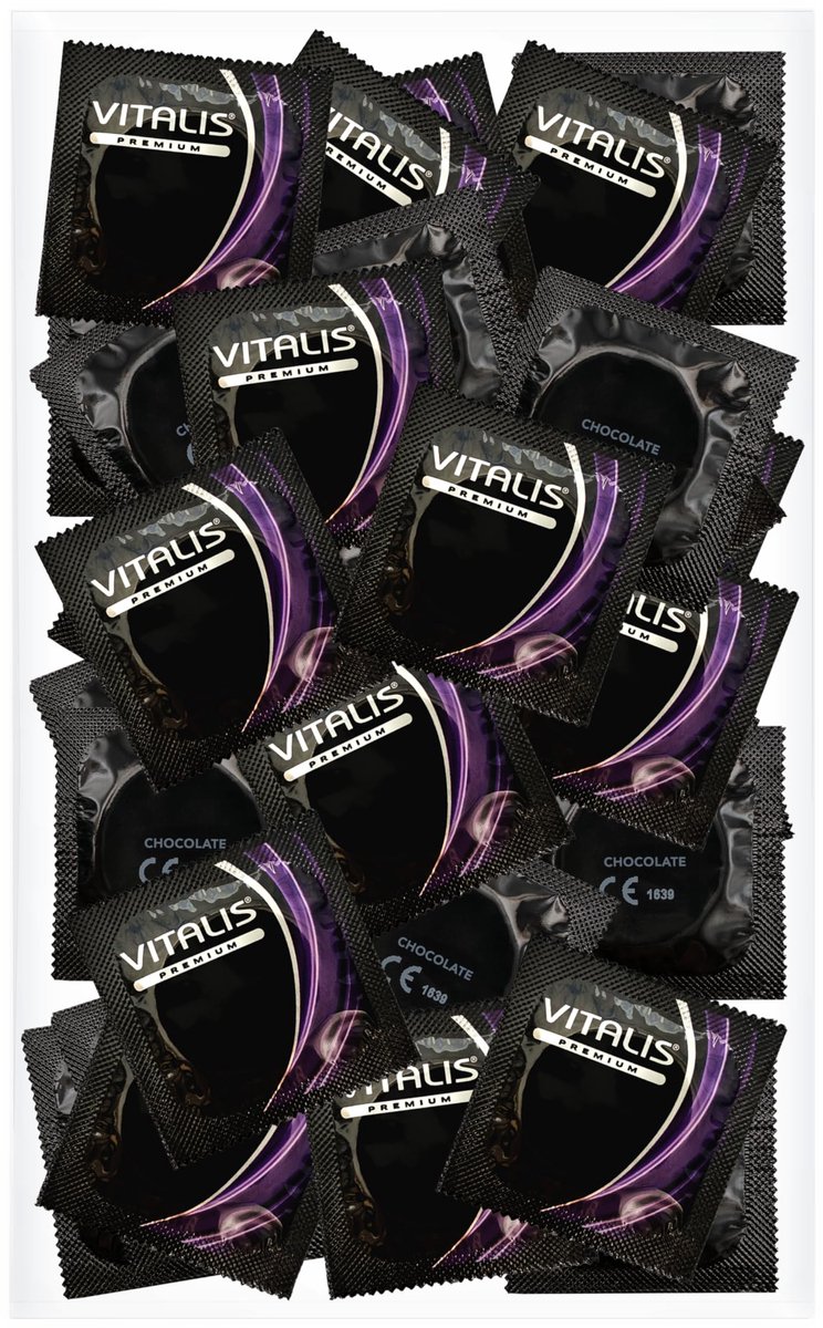 VITALIS Condooms Pack met chocoladearoma | Nominale breedte 53 mm | Gevoelsechte farbige | Premium gearomatiseerd | Flinterdunne Für Männer | 100 stuks