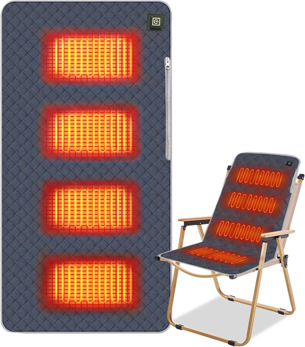 Elektrisch verwarmbaar warmtekussen, verwarmd zitkussen, 45 x 90 cm, ultrazacht verwarmingskussen voor campingstoelen met 3 warmtestanden, draagbaar USB 5 V verwarmingszitkussen voor stadion, camping