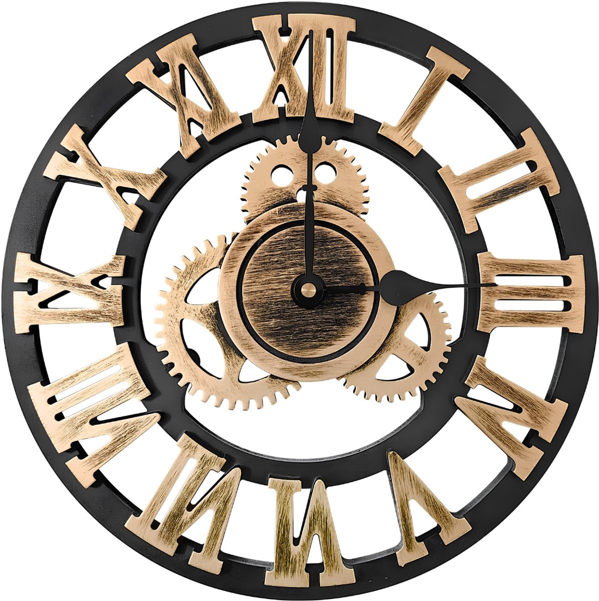 SNJY® Wandklok Industrieel - Klok Muur - Ronde Klok Modern - 30 cm - Zwart/Goud
