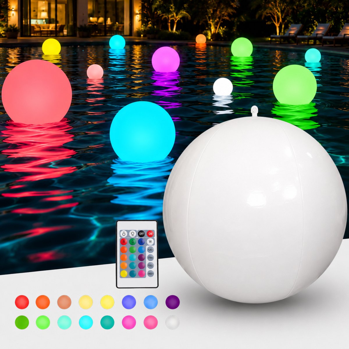 Home & Marker - Zwembad Verlichting - Drijvende LED Zwembadlamp - Opblaasbaar - 40cm - RGB Verlichting - Afstandsbediening - Waterdicht - Zwembadverlichting - Vijververlichting - Sfeerverlichting - POOLGLO