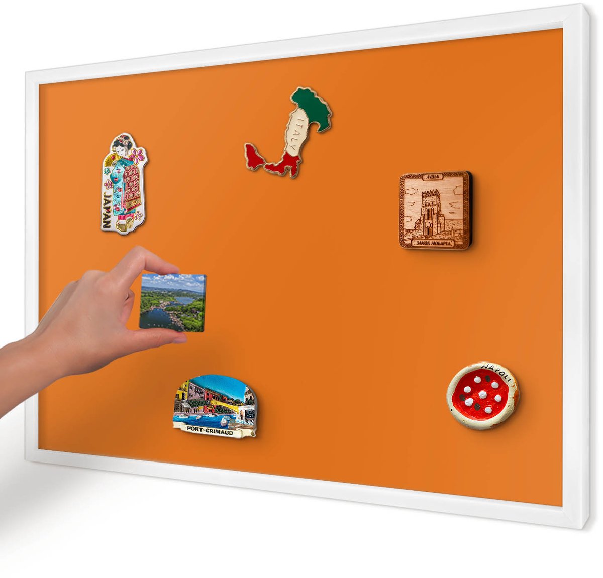 Artprintcave Oranje Magneetbord mit Witte Lijst - 60x40 cm - Sterk Oranje Magnetisch Bord Voor Magneten - Minimalist Magnetische Organizer - Achtergronden En Patronen