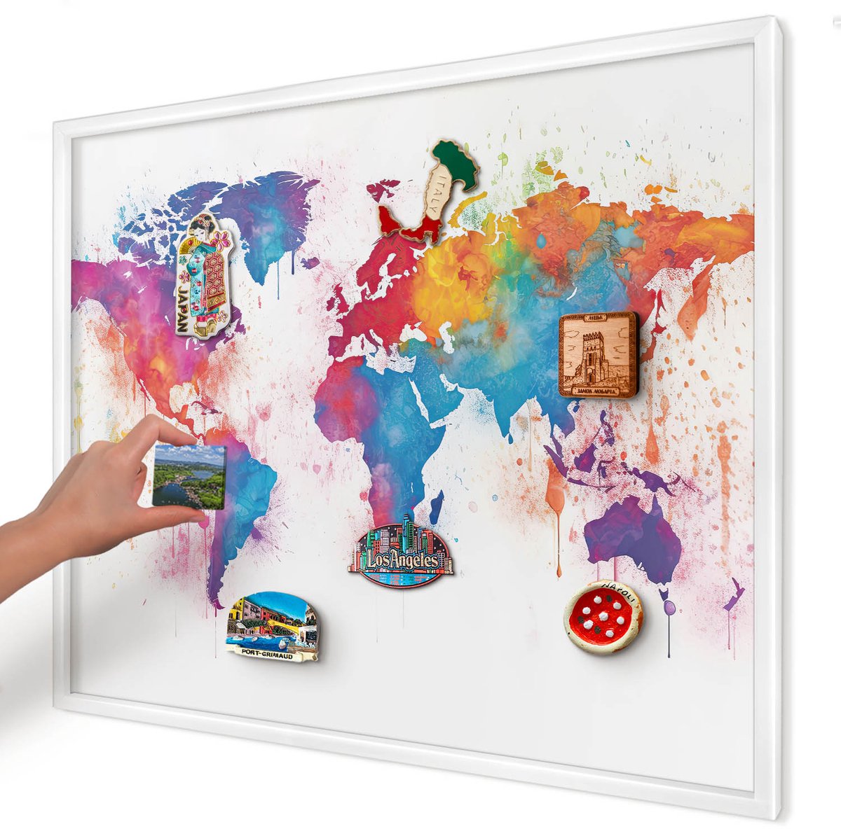 Artprintcave Blauw Magneetbord mit Witte Lijst - 80x60 cm - Kleurenkaart Magnetische Organizer - Waterverf Bord Voor Magneten - Kaarten