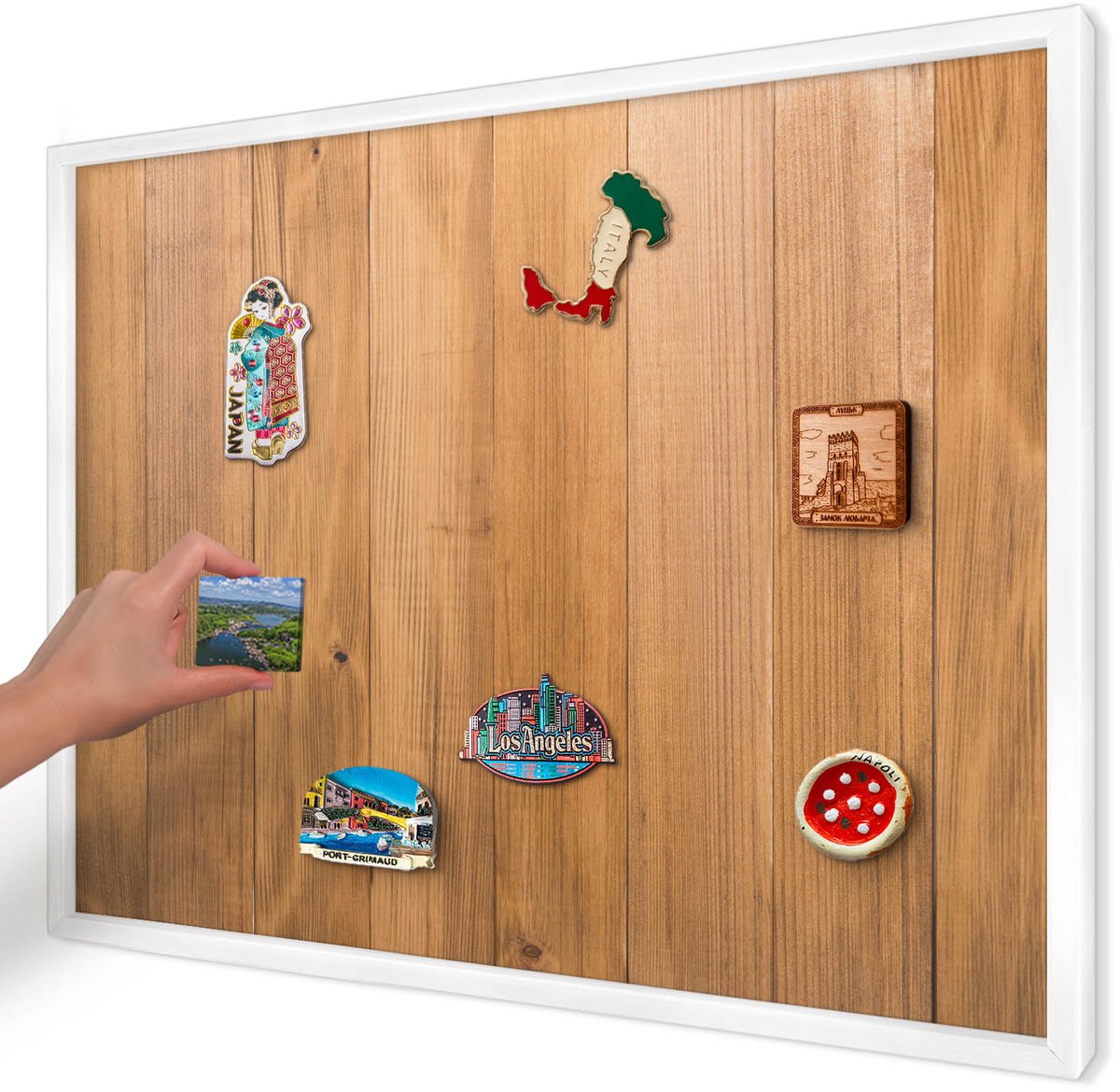 Artprintcave Bruin Magneetbord mit Witte Lijst - 70x50 cm - Houtstructuur Magnetische Organizer - Minimalist Magneetbord Voor Keuken - Texturen