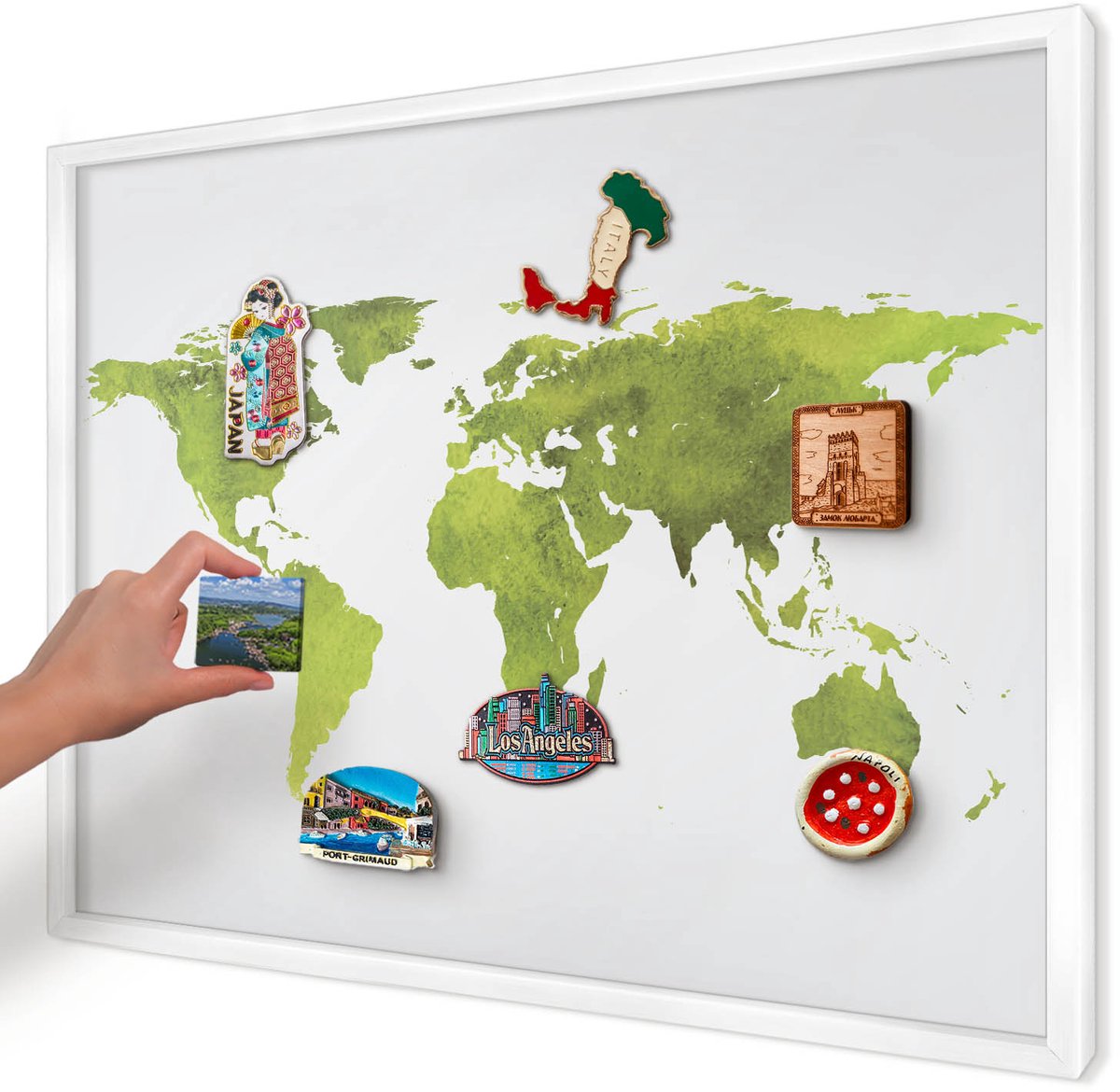Artprintcave Groente Magneetbord mit Witte Lijst - 70x50 cm - Groene Kaart Magneetbord Voor Keuken - Waterverf Magnetische Organizer - Kaarten