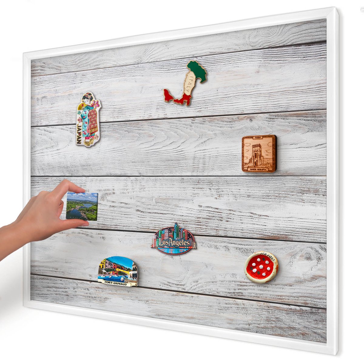 Artprintcave Wit Magneetbord mit Witte Lijst - 80x60 cm - Rustiek Hout Magneetbord Voor Foto's - Rustiek Bord Voor Magneten - Texturen