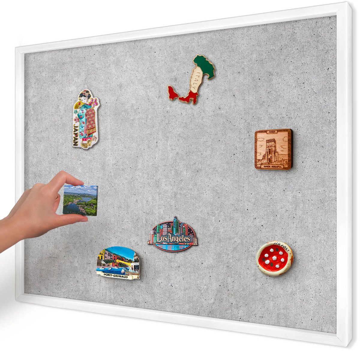 Artprintcave Grijs Magneetbord mit Witte Lijst - 70x50 cm - Grijze Textuur Magneetbord Voor Foto's - Minimalist Wandbord Magnetisch - Texturen