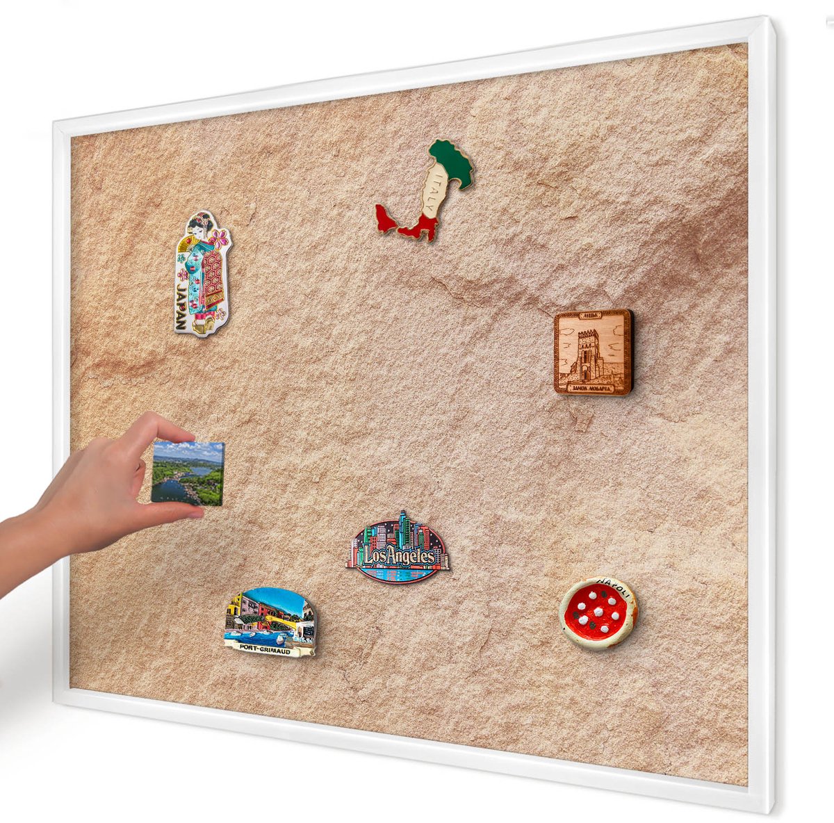 Artprintcave Bruin Magneetbord mit Witte Lijst - 80x60 cm - Steenstructuur Bord Voor Magneten - Rustiek Magneet Bord mit Frame - Texturen