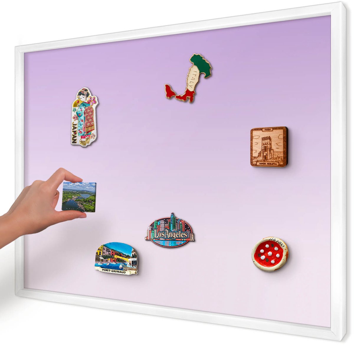 Artprintcave Paars Magneetbord mit Witte Lijst - 70x50 cm - Subtiele Kleurovergang Magneetbord Voor Foto's - Minimalist Notitiebord - Achtergronden En Patronen