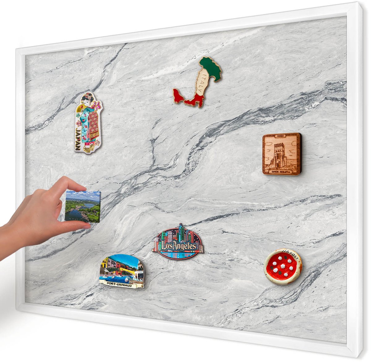 Artprintcave Grijs Magneetbord mit Witte Lijst - 70x50 cm - Grijze Elegantie Magneetbord Voor Keuken - Minimalist Magneet Bord mit Frame - Texturen