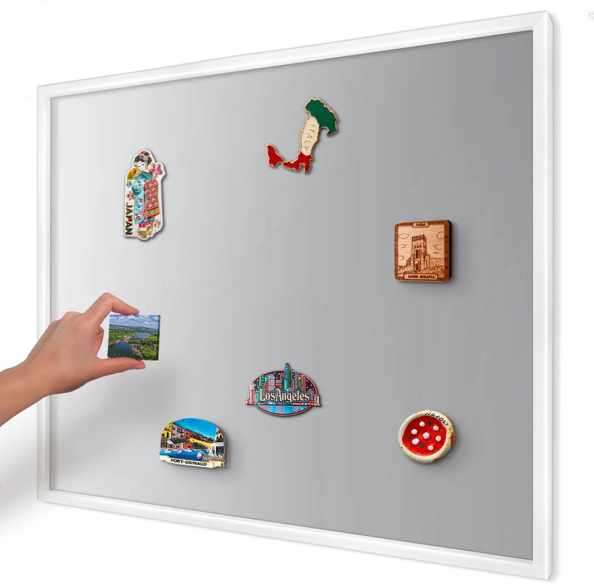 Artprintcave Grijs Magneetbord mit Witte Lijst - 80x60 cm - Grijze Gradiënt Magnetische Organizer - Minimalist Wandbord Magnetisch - Achtergronden En Patronen
