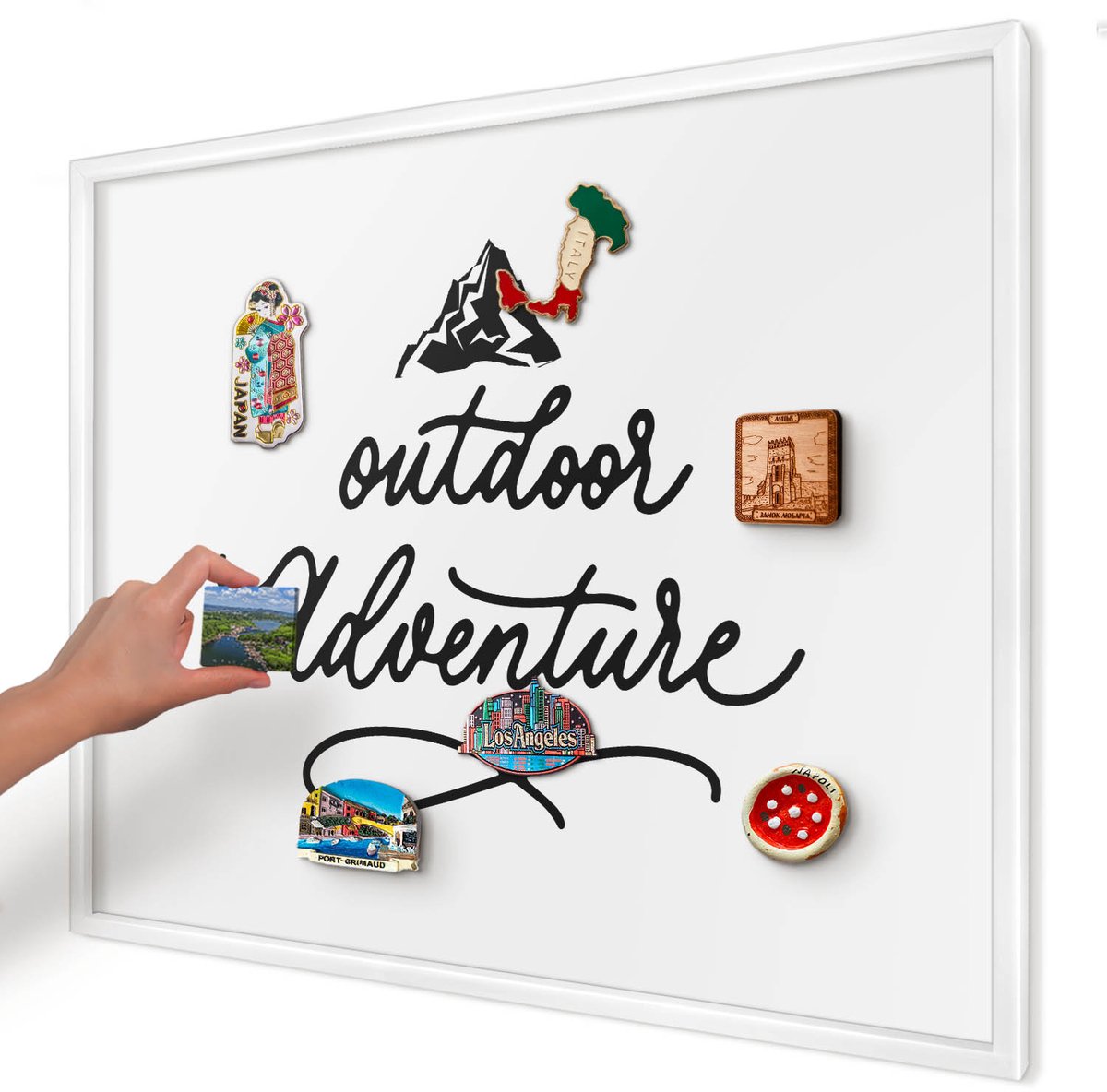 Artprintcave Wit Magneetbord mit Witte Lijst - 80x60 cm - Bergavontuur Notitiebord - Typografisch Wandbord Magnetisch - Teksten