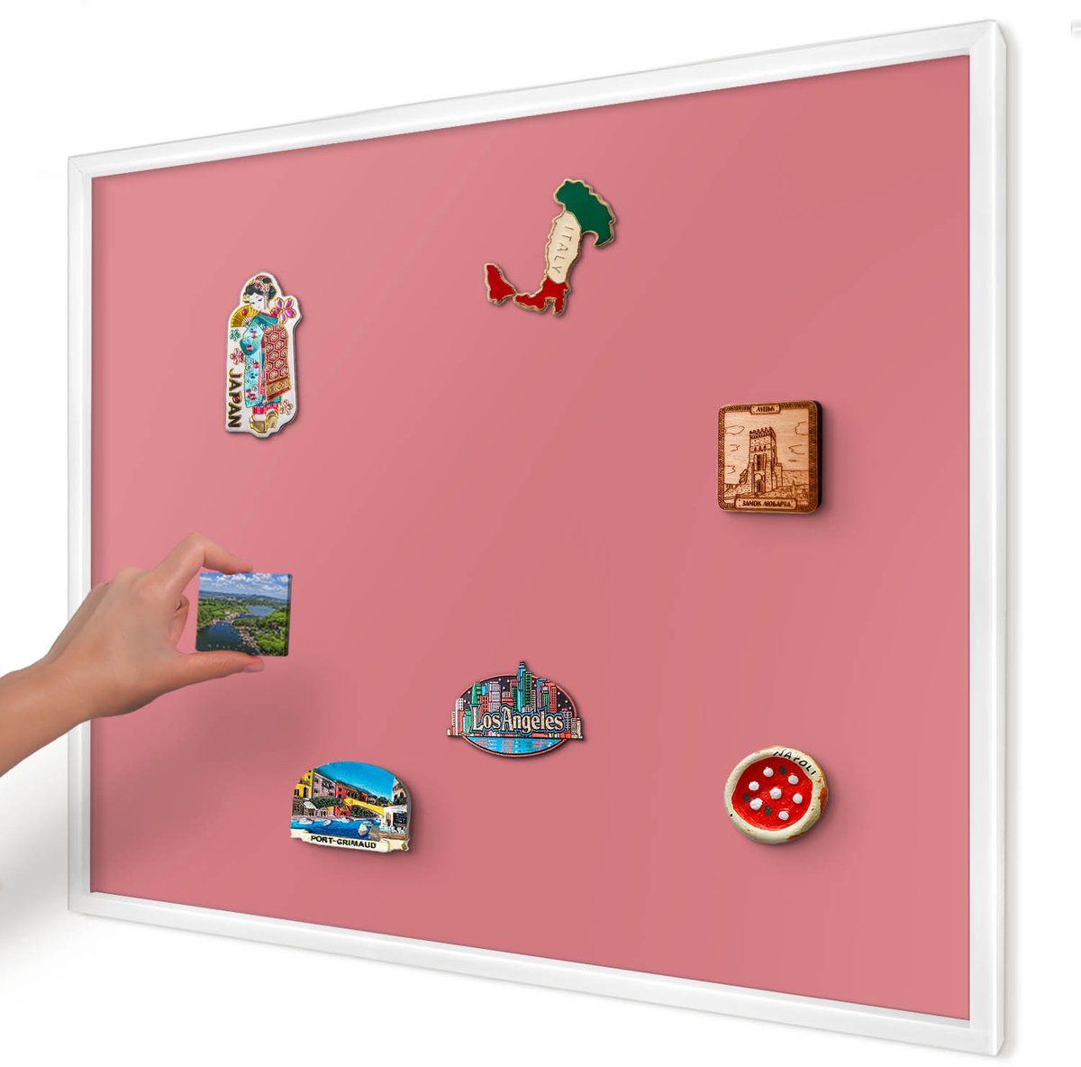 Artprintcave Roze Magneetbord mit Witte Lijst - 80x60 cm - Zalmkleur Bord Voor Magneten - Minimalist Magneetbord Voor Keuken - Achtergronden En Patronen