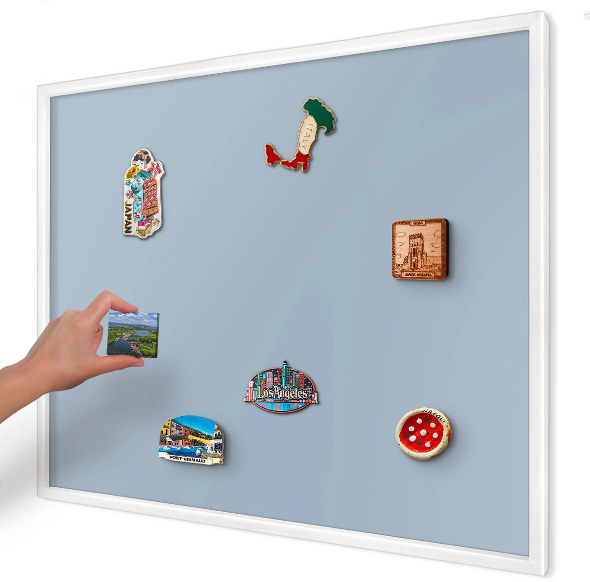 Artprintcave Blauw Magneetbord mit Witte Lijst - 80x60 cm - Pastelblauw Memobord Keuken - Minimalist Notitiebord - Achtergronden En Patronen