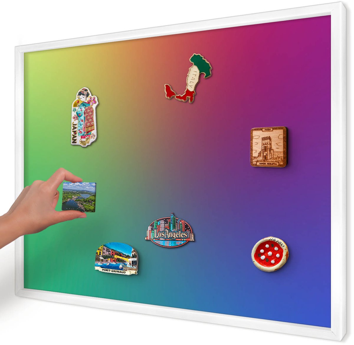 Artprintcave Groente Magneetbord mit Witte Lijst - 70x50 cm - Regenbooggradient Magneet Bord mit Frame - Abstract Magnetisch Bord - Abstractie
