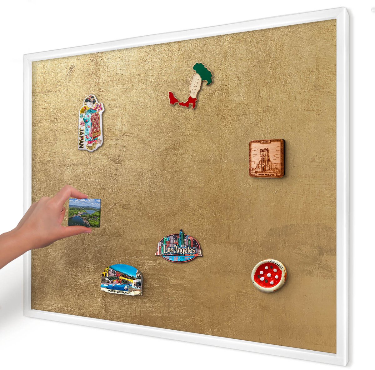 Artprintcave Geel Magneetbord mit Witte Lijst - 80x60 cm - Gele Textuur Magnetisch Bord Voor Magneten - Rustiek Notitiebord - Texturen