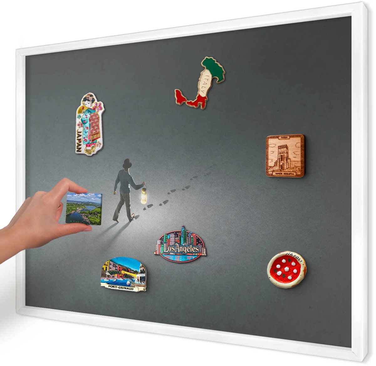 Artprintcave Grijs Magneetbord mit Witte Lijst - 70x50 cm - Nachtwandeling Bord Voor Magneten - Abstract Magneetbord Voor Keuken - Deel