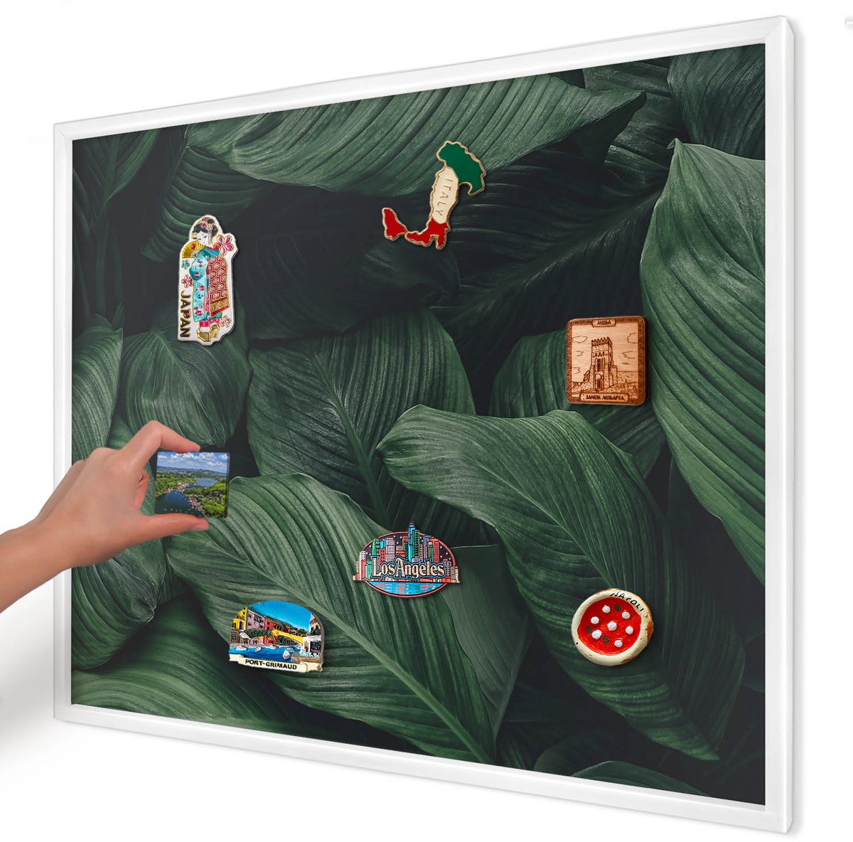 Artprintcave Groente Magneetbord mit Witte Lijst - 80x60 cm - Het Groen Van De Natuur Memobord Keuken - Fotografisch Notitiebord - Bloemen En Planten