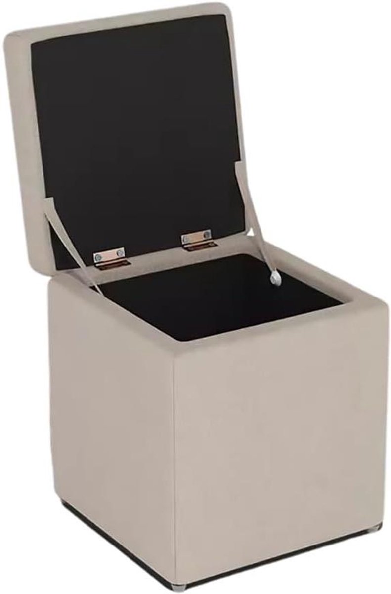 Opbergbank met Zitje - Opbergkruk Poef - Woonkamer Organisatie - Stoffen Bekleding - 30x30x35 cm - Off White
