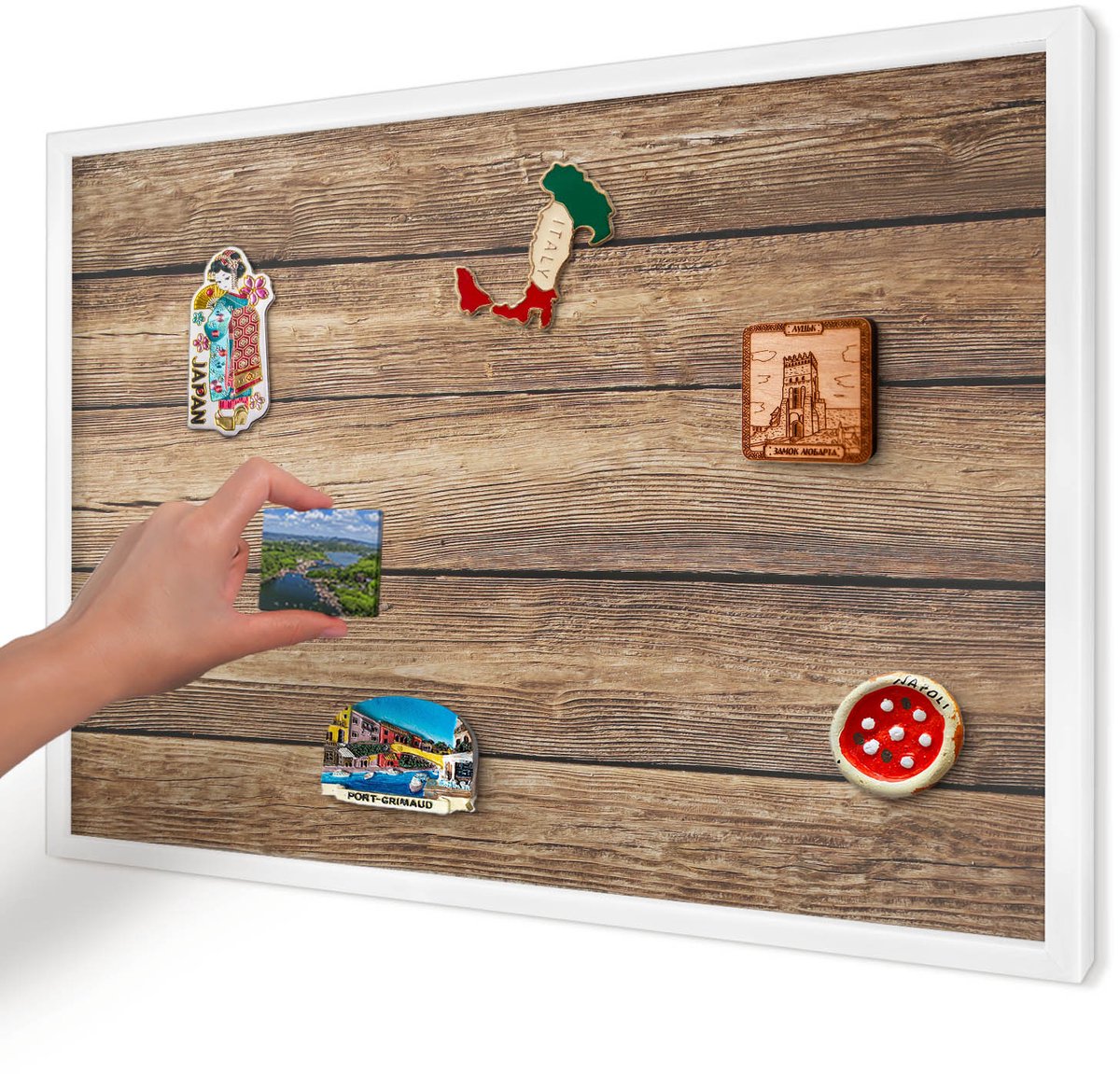 Artprintcave Bruin Magneetbord mit Witte Lijst - 60x40 cm - Houtstructuur Magnetisch Bord Voor Magneten - Rustiek Magneetbord Voor Keuken - Texturen
