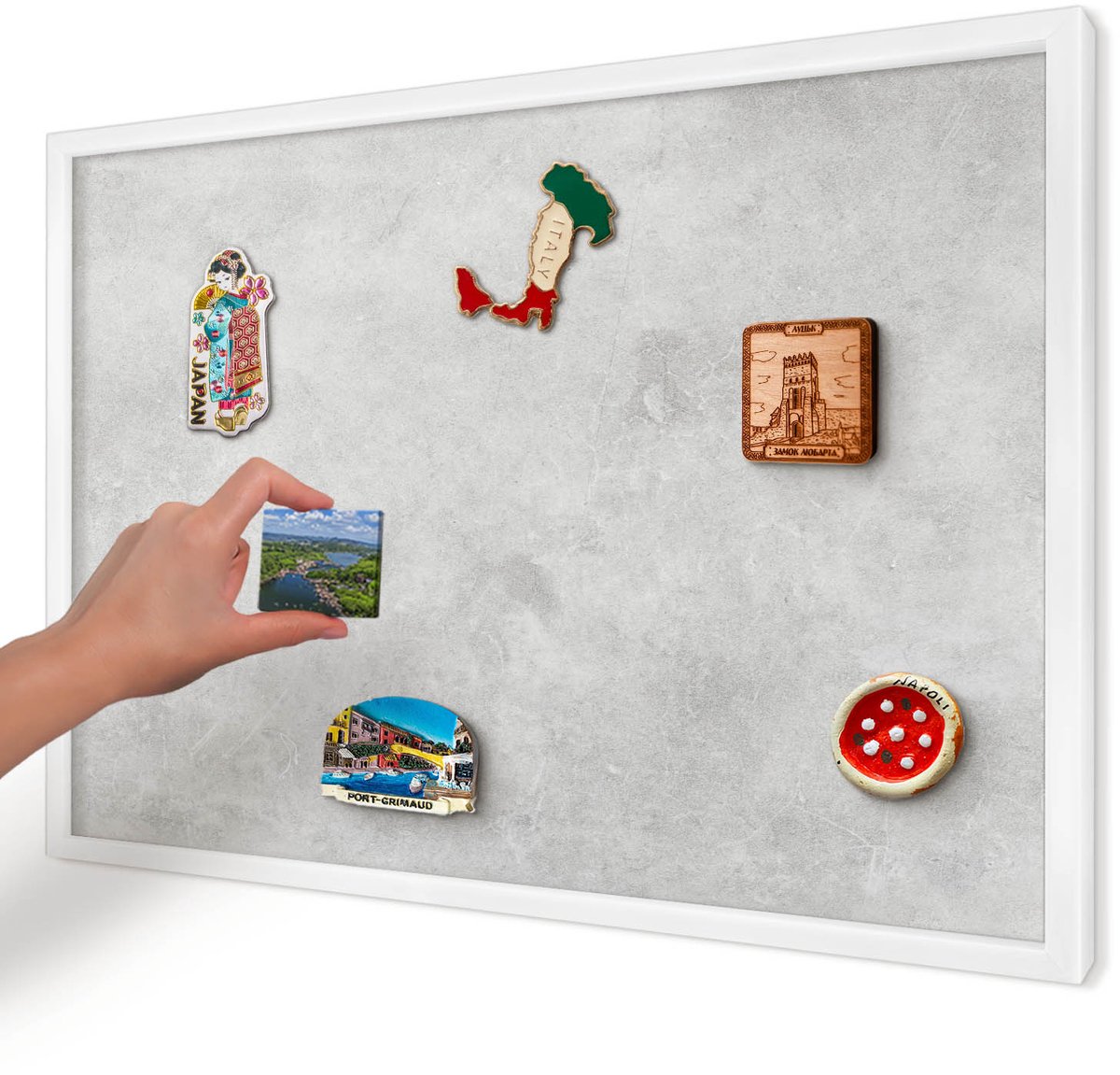 Artprintcave Grijs Magneetbord mit Witte Lijst - 60x40 cm - Grijze Elegantie Bord Voor Magneten - Minimalist Magneet Bord mit Frame - Achtergronden En Patronen