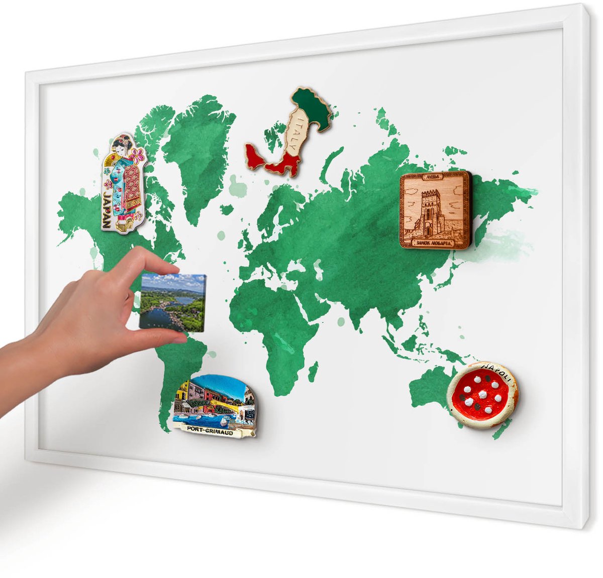 Artprintcave Groente Magneetbord mit Witte Lijst - 60x40 cm - Groene Kaart Notitiebord - Waterverf Magnetische Organizer - Kaarten