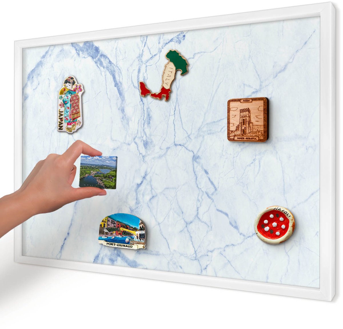 Artprintcave Wit Magneetbord mit Witte Lijst - 60x40 cm - Marmerontwerp Bord Voor Magneten - Minimalist Notitiebord - Texturen