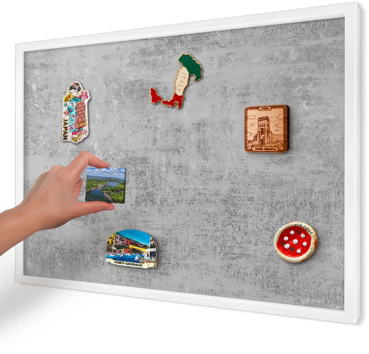 Artprintcave Grijs Magneetbord mit Witte Lijst - 60x40 cm - Grijs Oppervlak Notitiebord - Minimalist Wandbord Magnetisch - Texturen