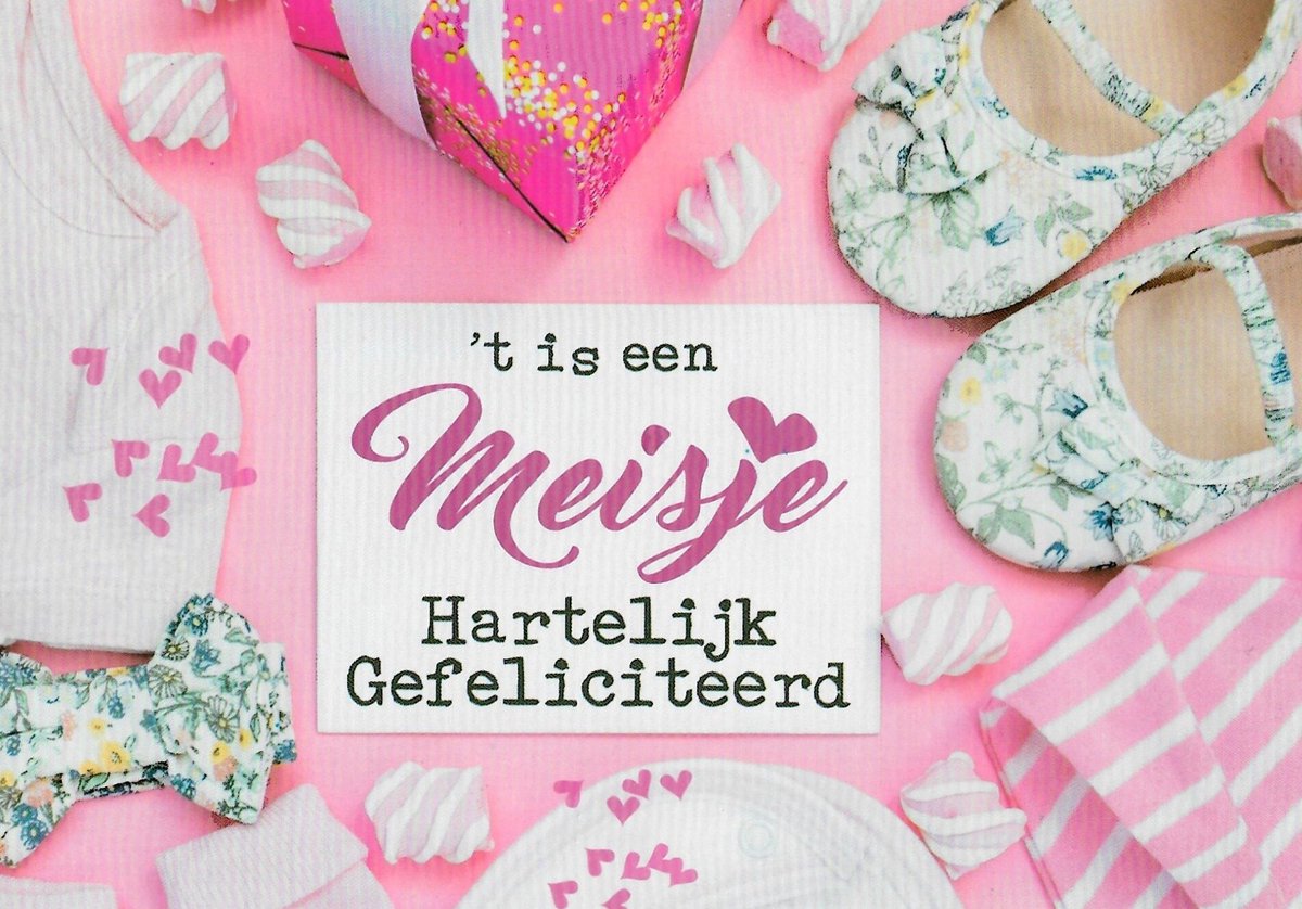 Geboortekaart | Wenskaart | 10 stuks | 't Is een meisje, hartelijk gefeliciteerd