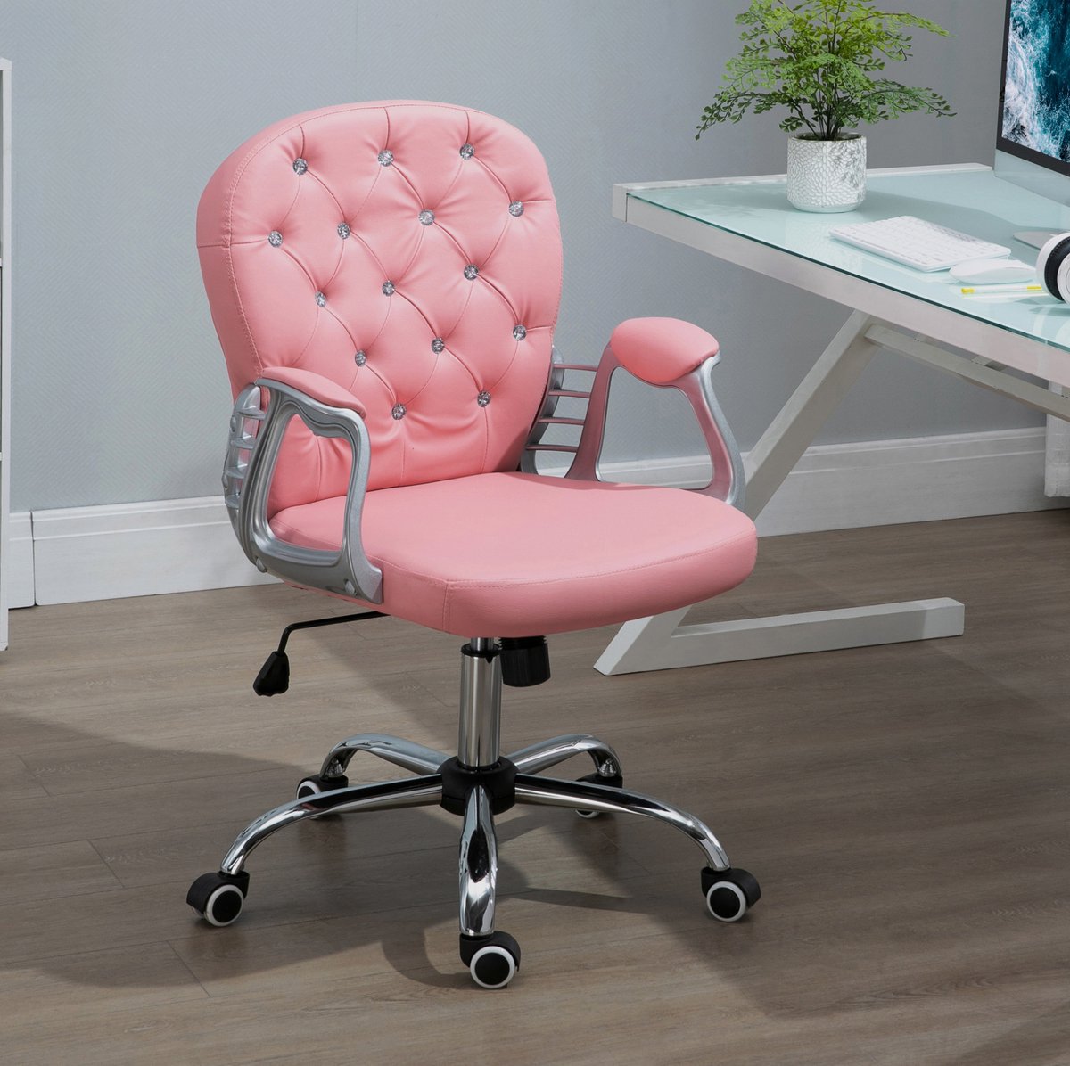 COVREO Bureaustoel 59,5 x 60,5 x 103 cm roze, kunstleer met wielen
