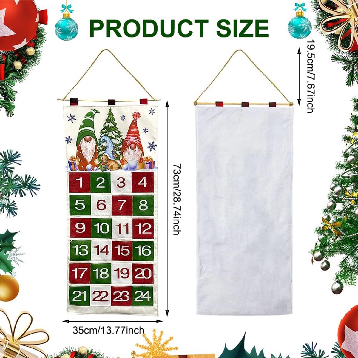 SnelShoppen - Adventskalender 2025 Wandkalender van Stof, Herbruikbare Kerstkalender met 24 Vullingen, Kerstdecoratie voor Kinderen en Feestdagen