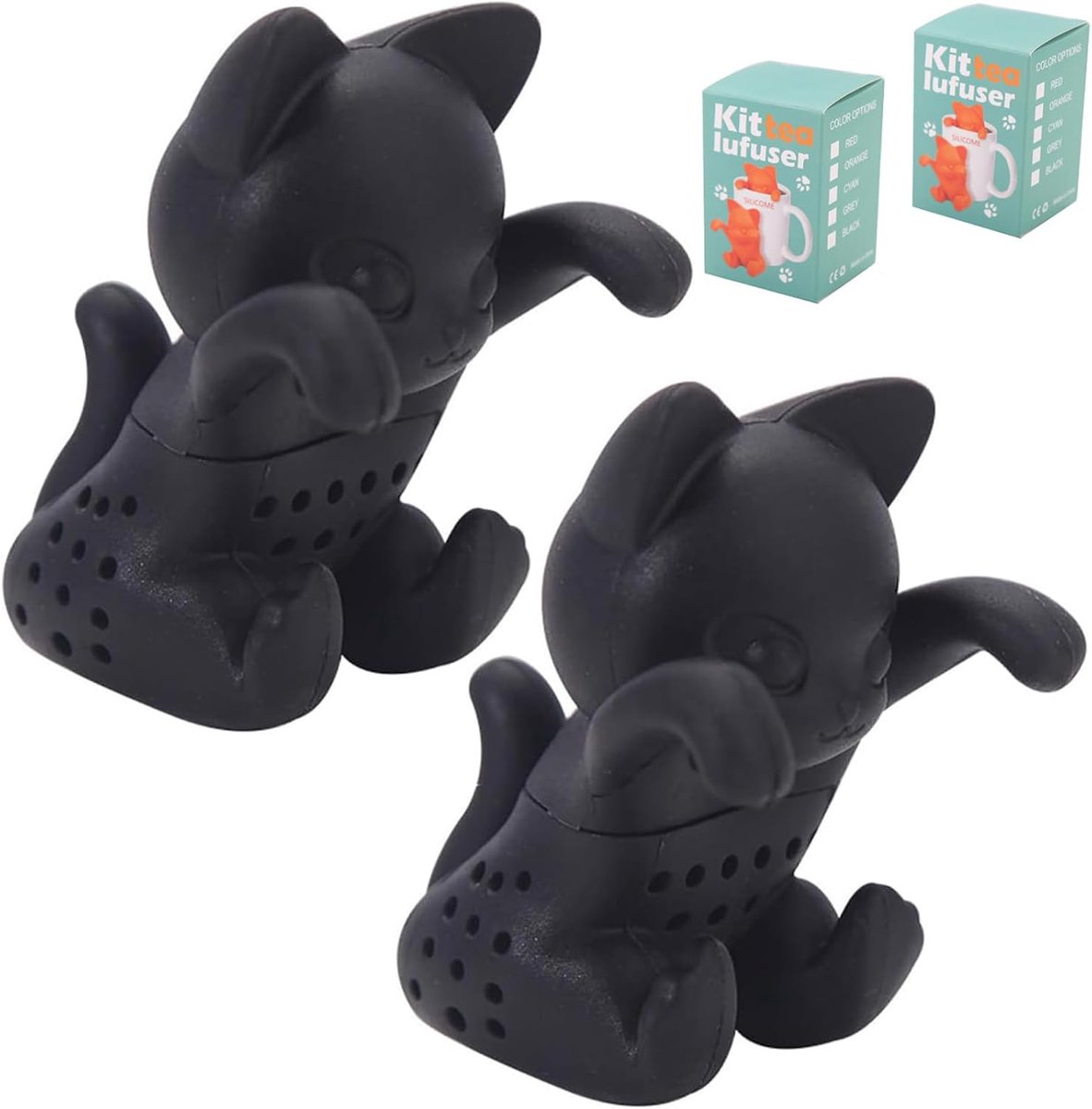 2 Pieces Funny Silicone Tea Strainer Kitten Silicone Tea Strainer Reusable Even Leak Holes for Most Teapots and - ShopVlot
