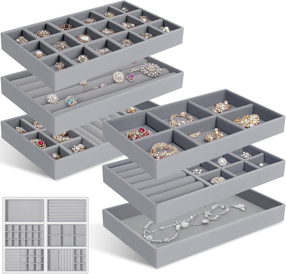 Sieradenopbergdozen set van 6 - Velvet - Stapelbaar - Organiseer je juwelen veilig - ShopVlot